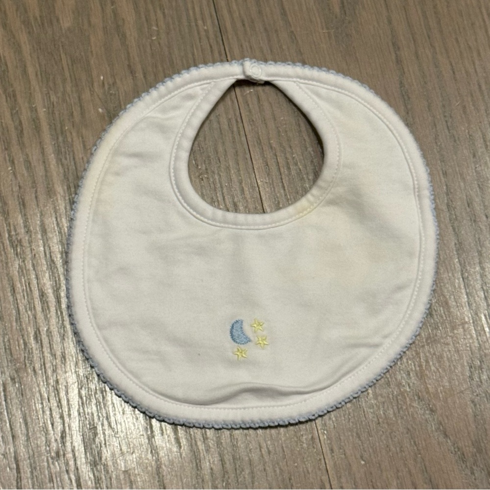Kissy Kissy White Bib with Moon and Stars Embroidery